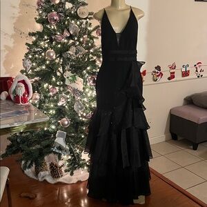 Aidan Mattox Black High Low Ruffled Dress